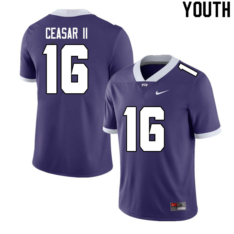 Youth #16 C.J. Ceasar II TCU Horned Frogs College Football Jerseys Sale-Purple - Click Image to Close